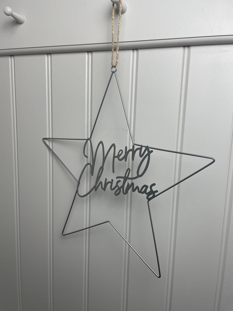 Merry Christmas Silver Metal Star 40cm