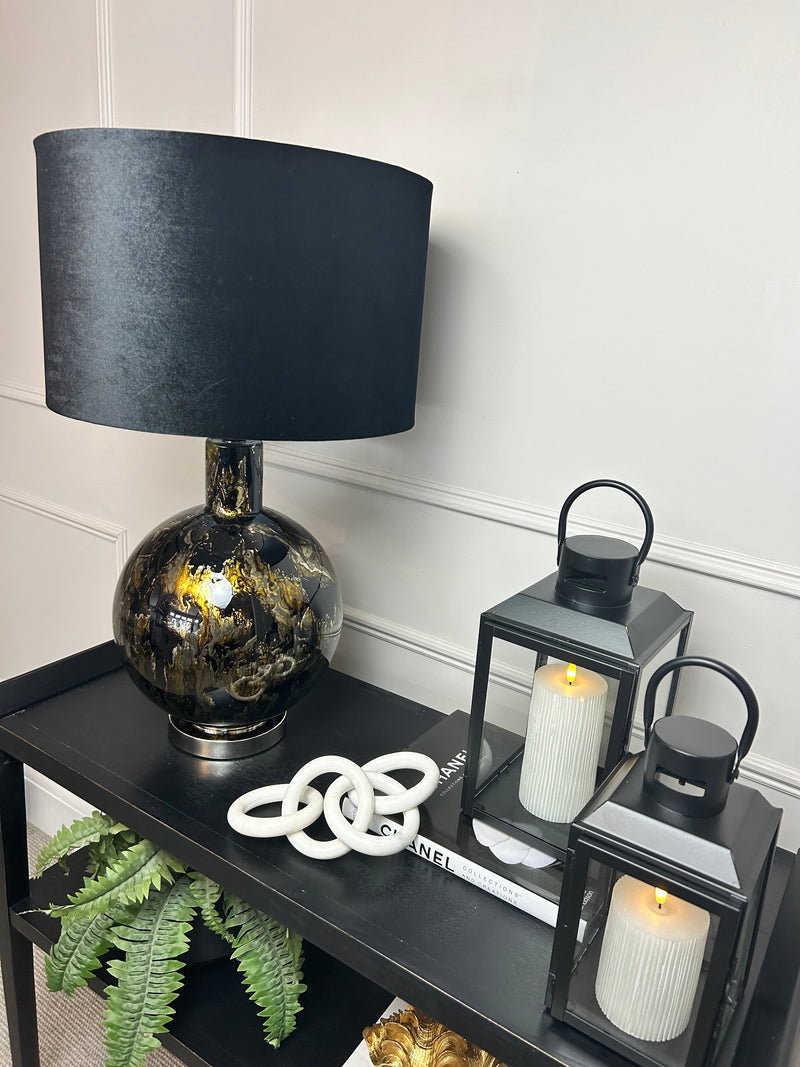 Bronze black gold silver glass abstract lamp with black shade