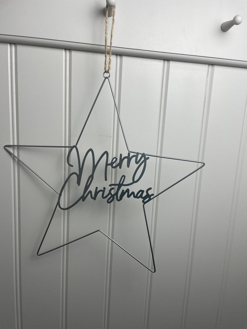 Merry Christmas Silver Metal Star 40cm