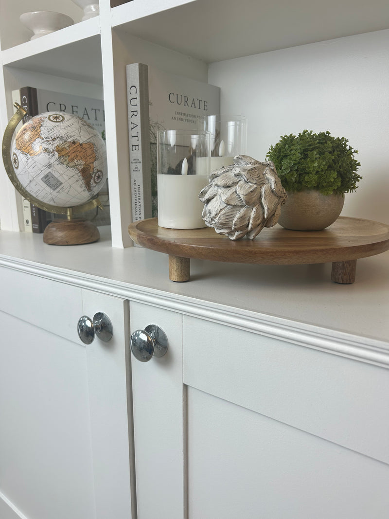 Natural wooden tray plate on feet 35cm
