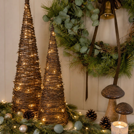 Extra large LED cone tree brown twig woven 2 sizes