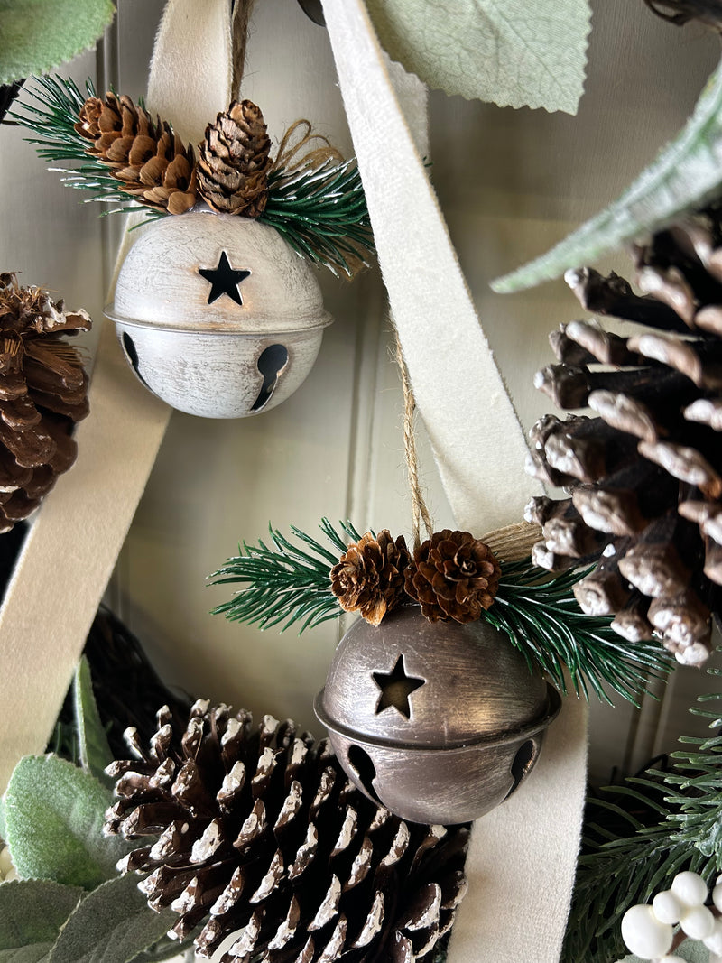 Set of Two Rustic Metal Bells white Pewter