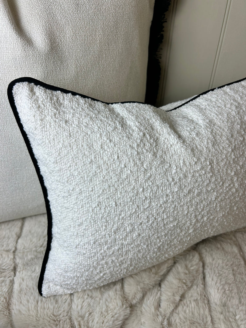 Luca white cream black Boucle Weave Rectangular Cushion 30cm x 40cm