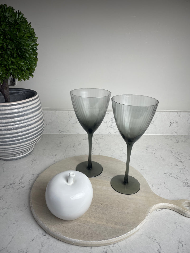 Set of 4 Smoked glass ribbed Berkeley Wine Glasses