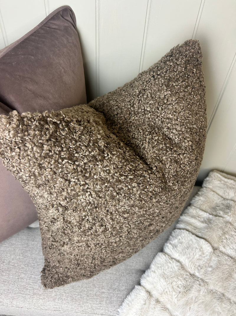 Taupe Teddy Boucle Feather Filled Cushion 45cm