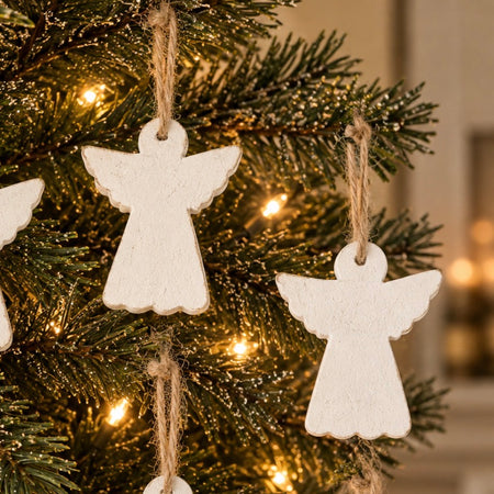 Set of 4 hanging rustic wooden angels