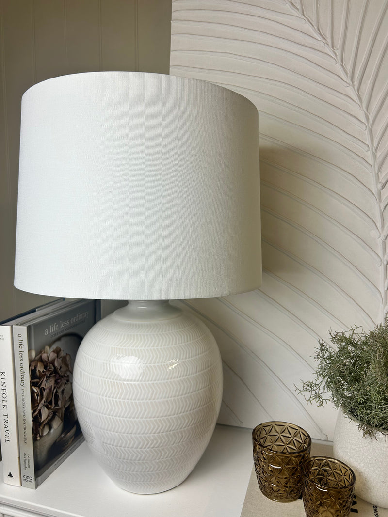Textured ceramic lamp with linen shade