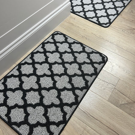 Charcoal Tile print washable door mat rug 3 sizes