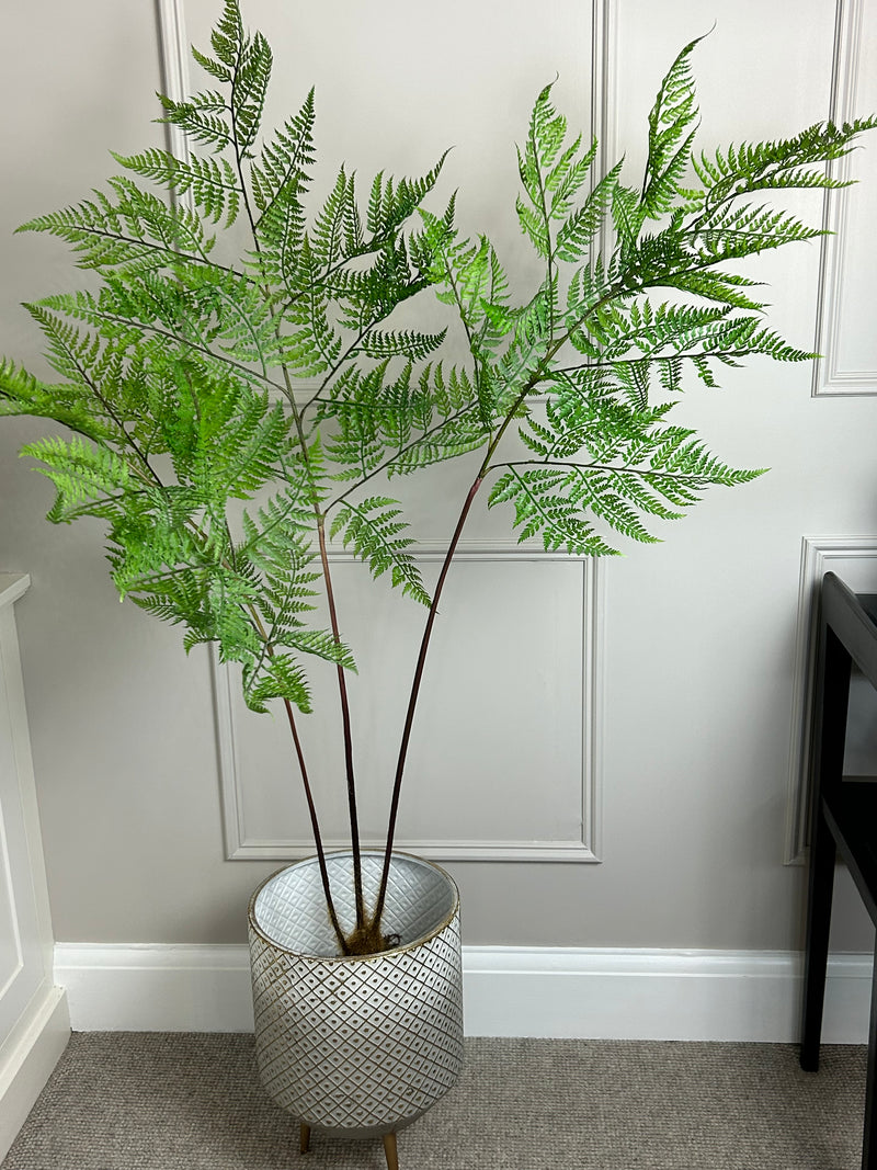 White and gold textured metal floor planter 2 sizes