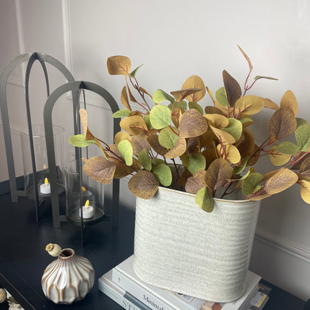 Oval ribbed slim neutral taupe vase