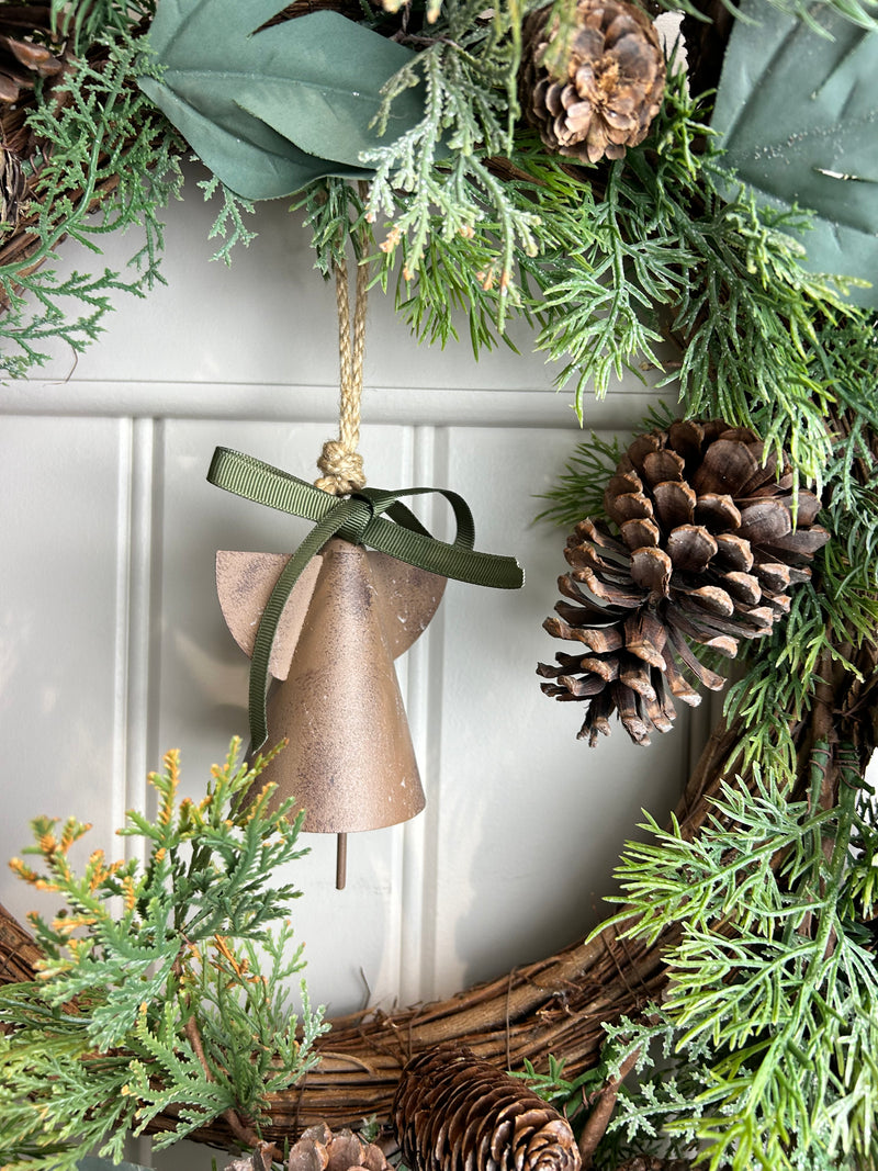 Hanging rustic Metal angel bell hanger