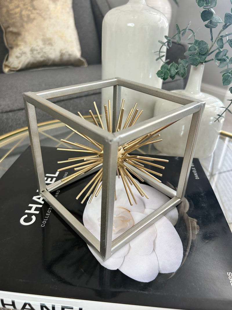 Small square two tone gold silver starburst decoration 13cm