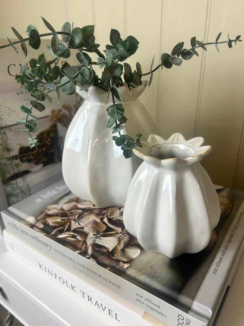 White ceramic poppy bud vase 2 sizes available