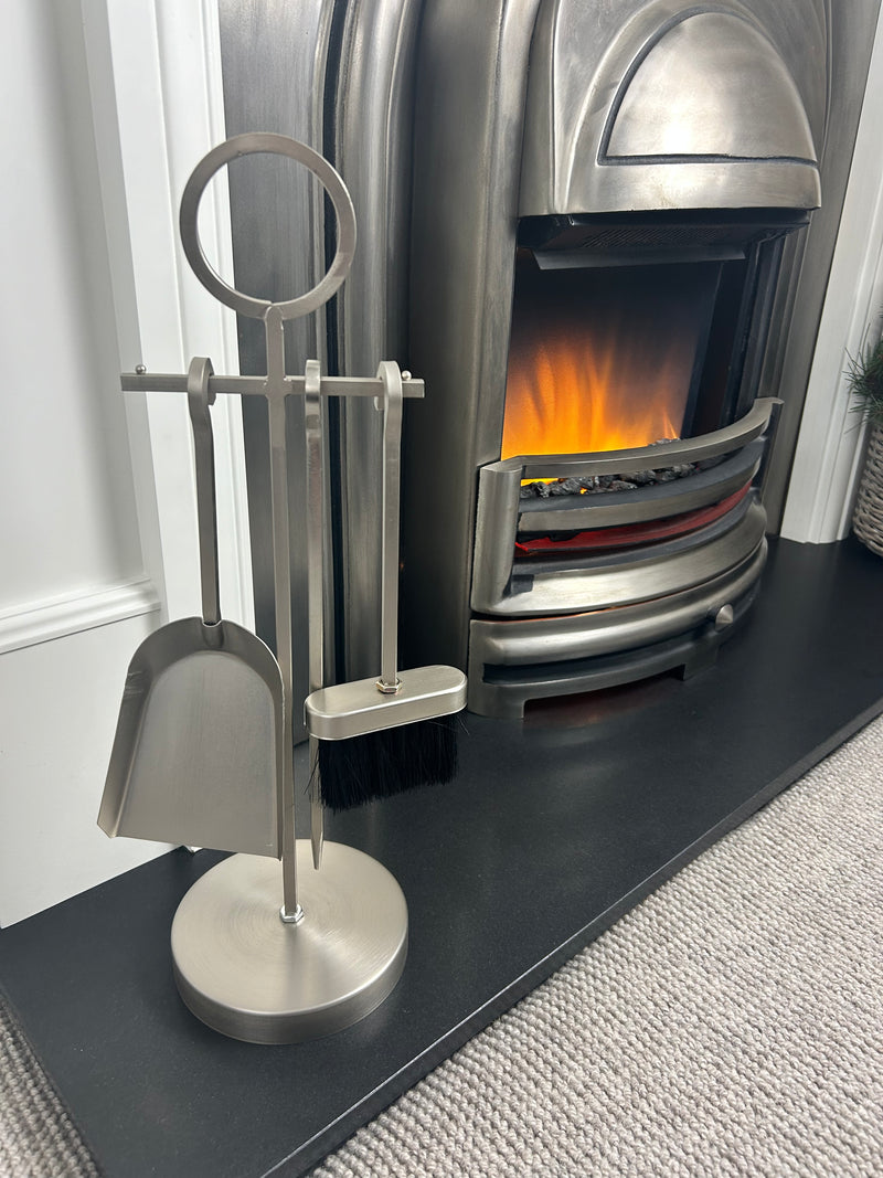 Fireside tool set silver metal finish