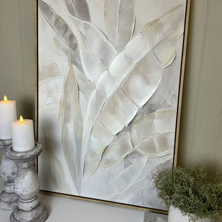 Folira hand painted canvas art in frame leaf feather neural