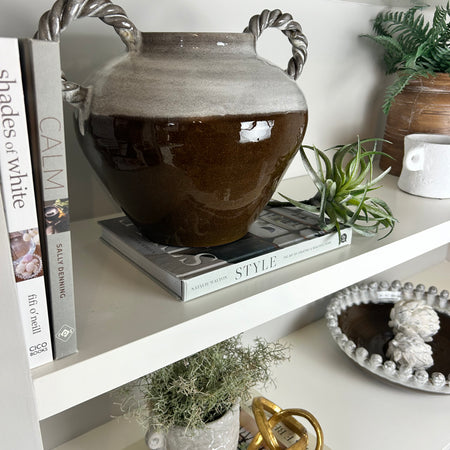 Large double handle terracotta vase planter