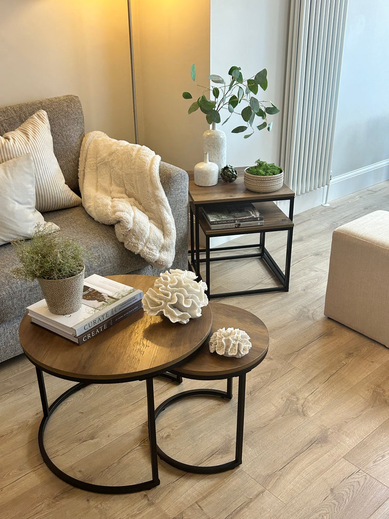 Wood & Metal Round Nest of Tables