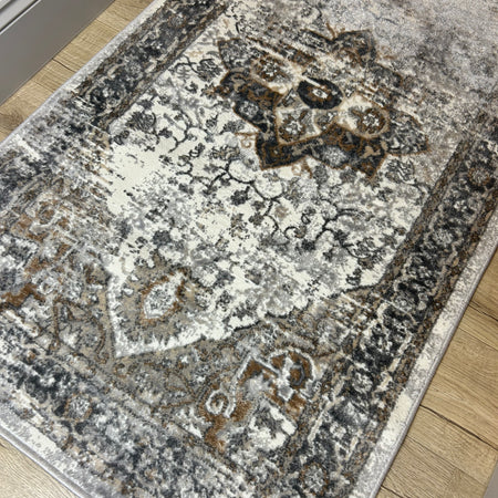 Alexandra 80x150cm traditional print rug grey natural brown