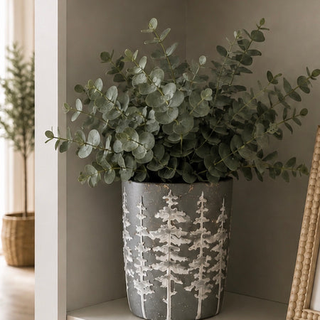 Medium Grey & White Tree Design Plant Pot