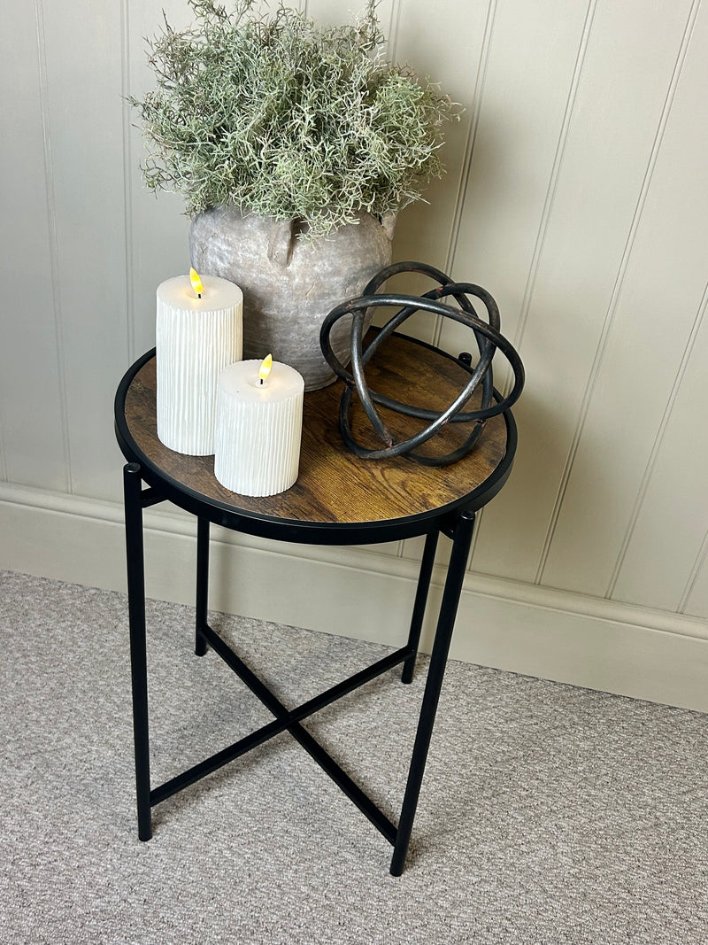 Round metal wood top side table