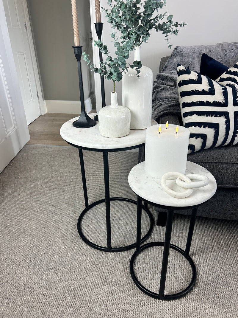 Solid Marble top table with black legs round 3 sizes