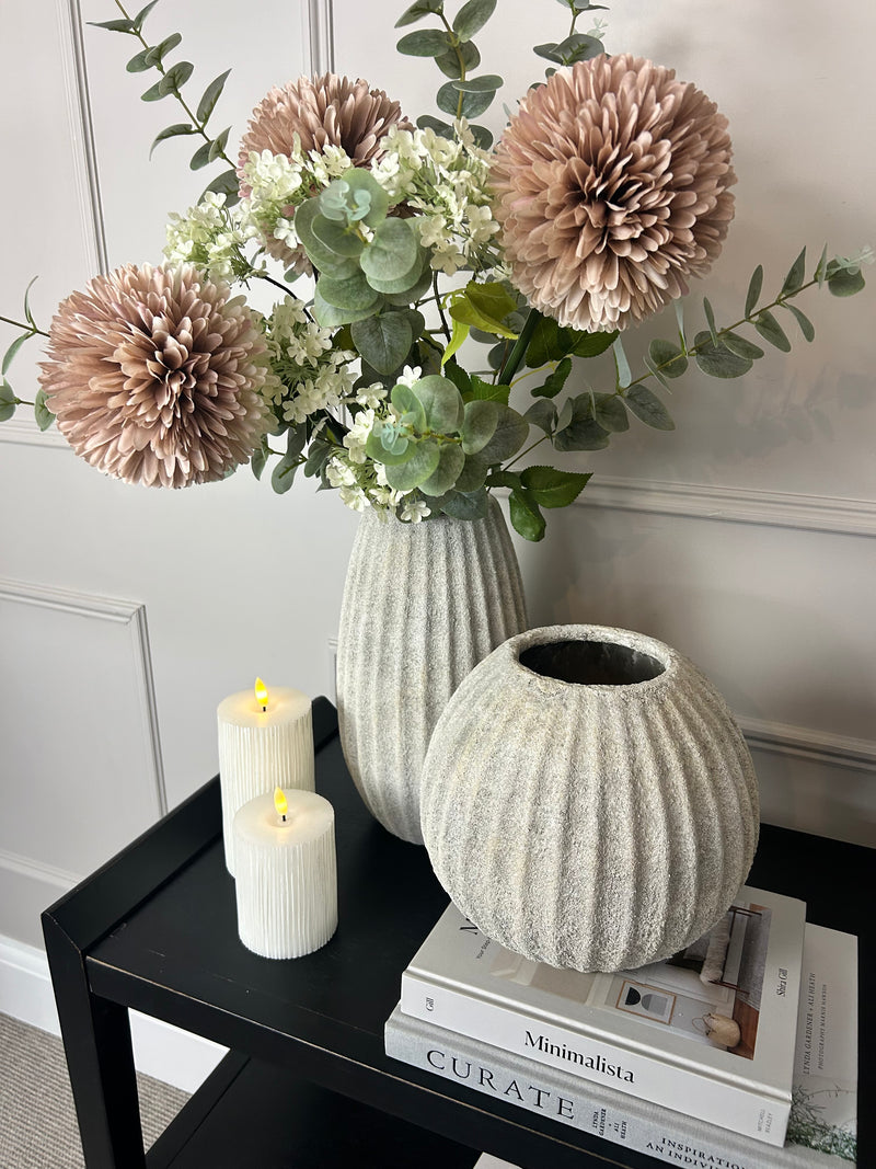 Stone ribbed vase rustic 2 sizes
