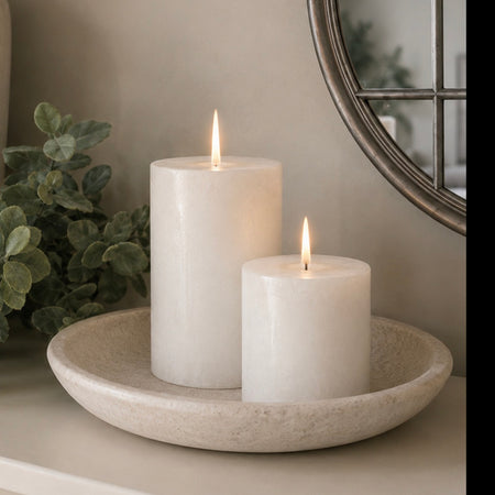Large white hand poured pillar candle 18x7cm