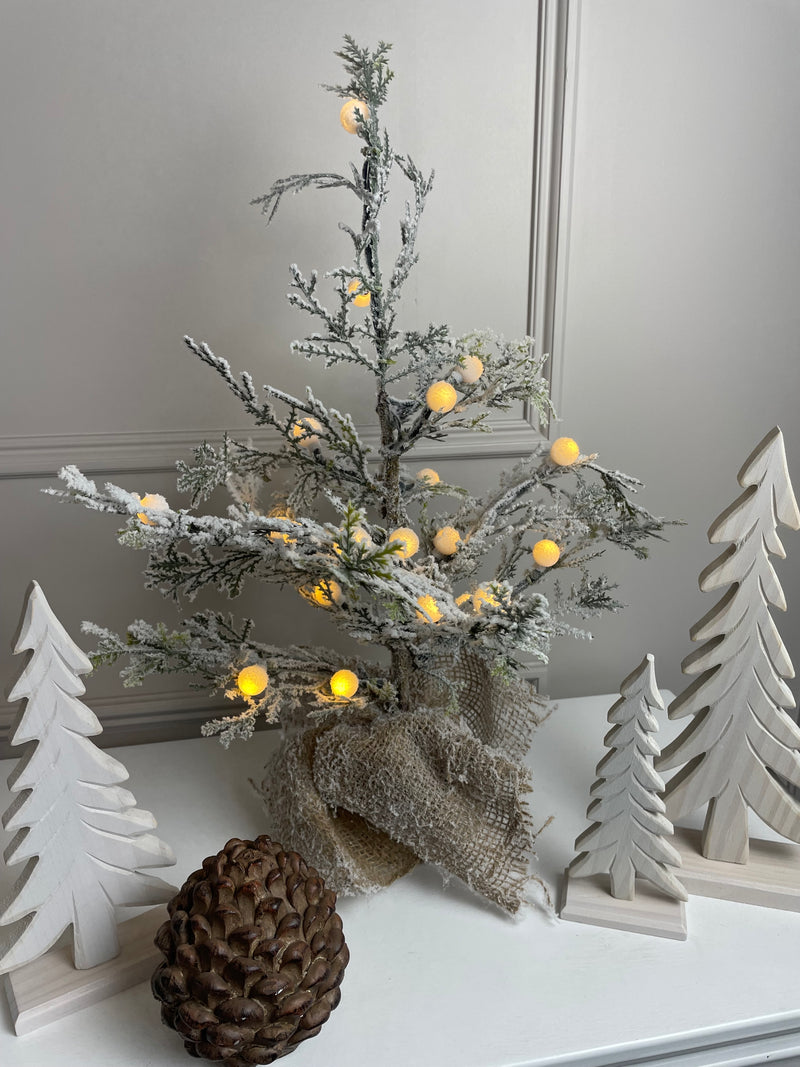 Store Seconds Light up LED snowy tree with hessian base