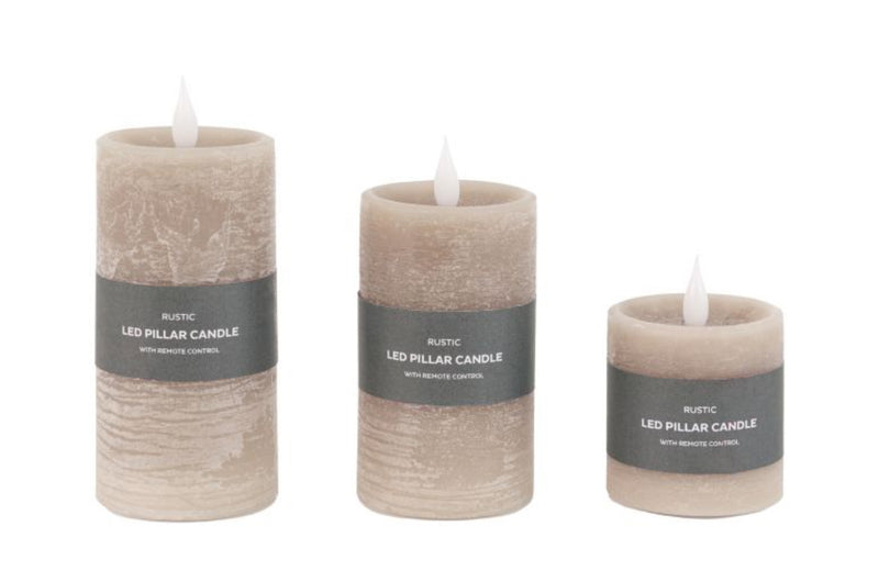 Set of three 3 wax LED candles remote controlled taupe Greige