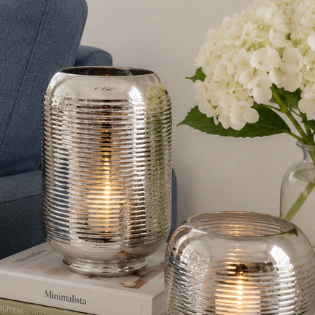 Silver textured lined candle holder 3 sizes