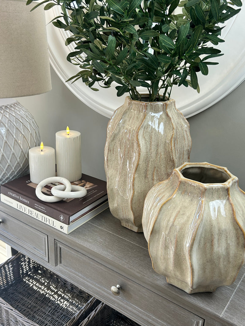 Seed pod textured ceramic vase brown beige neutral 2 sizes