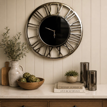 Crome silver 50cm skeleton Clock
