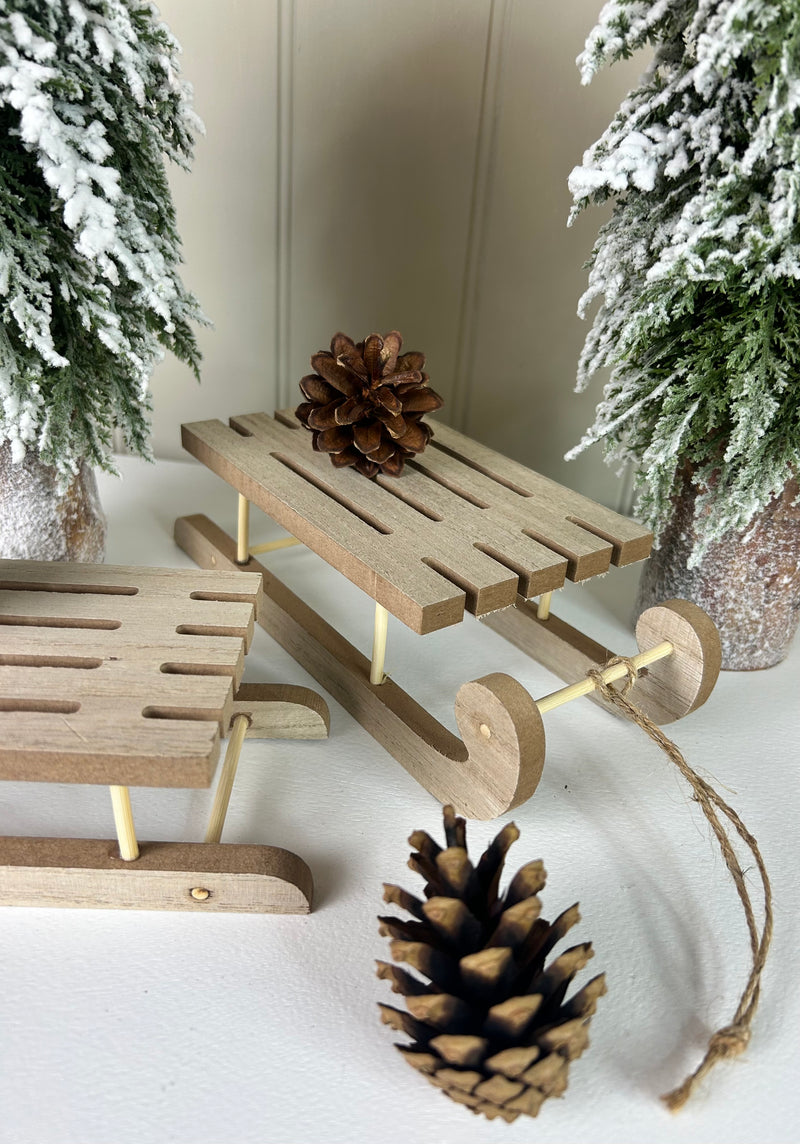 Wooden Festive Sleigh Decoration, 2 sizes