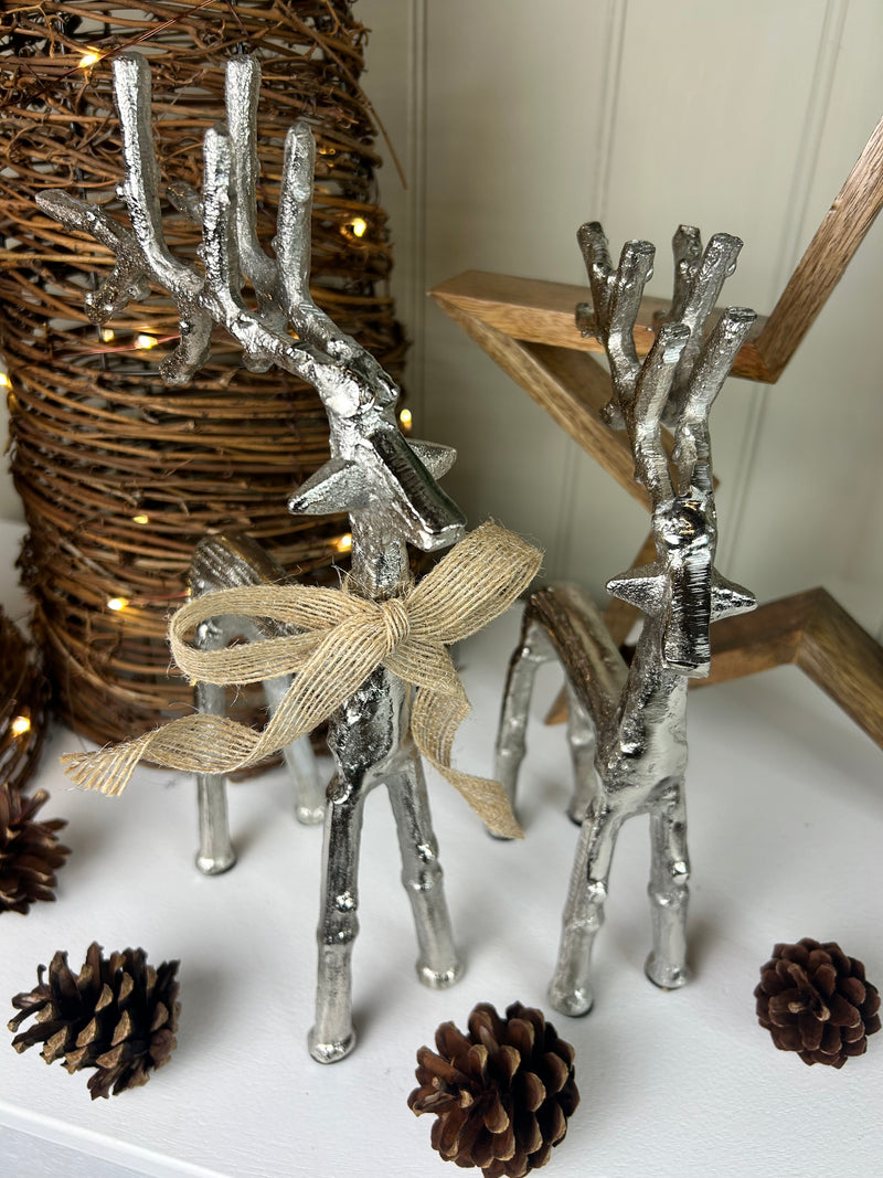 Silver metal standing reindeer 2 sizes