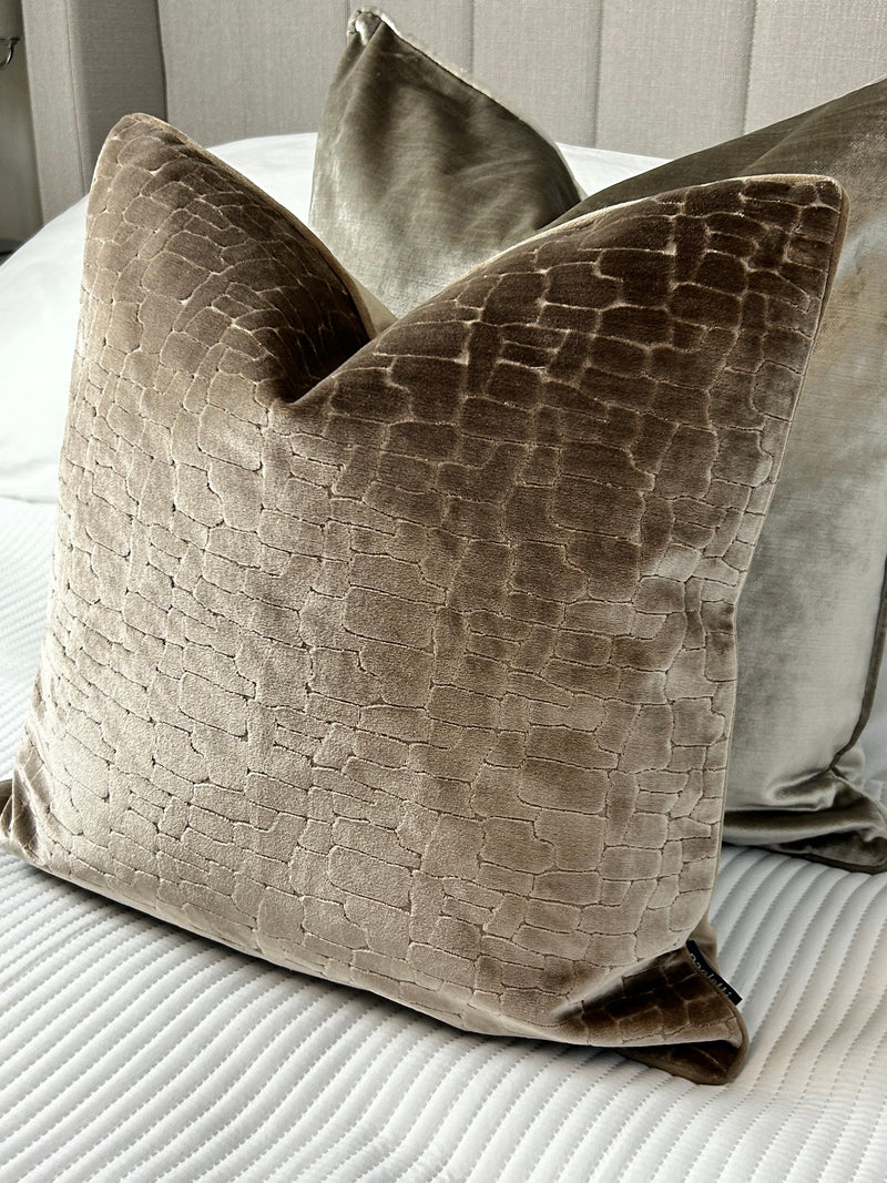 Bloomsbury taupe velvet textured cushion feather filled