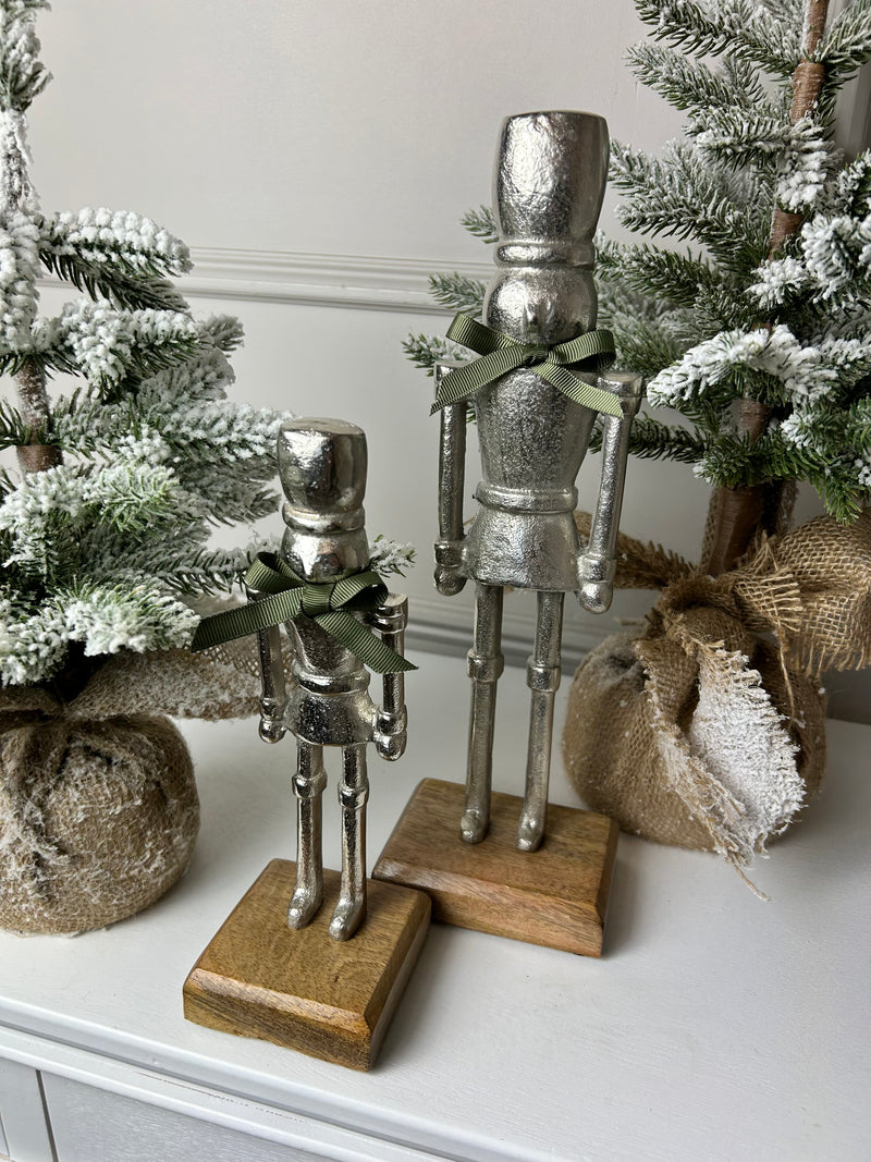 Silver Nutcracker Figures on Wood Base 2 Sizes Available
