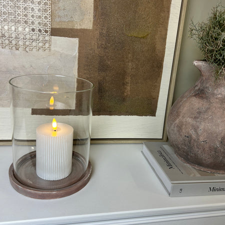 Siena brown large glass hurricane with rustic plate