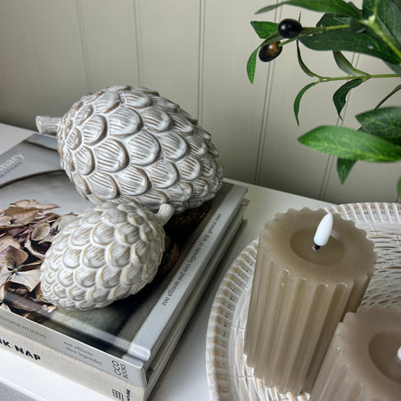 White ceramic pine cone pinecone 2 sizes