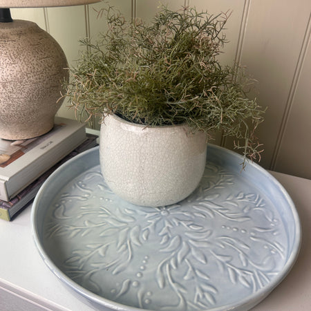 Pale soft Blue Embossed etched Enamel Round Tray