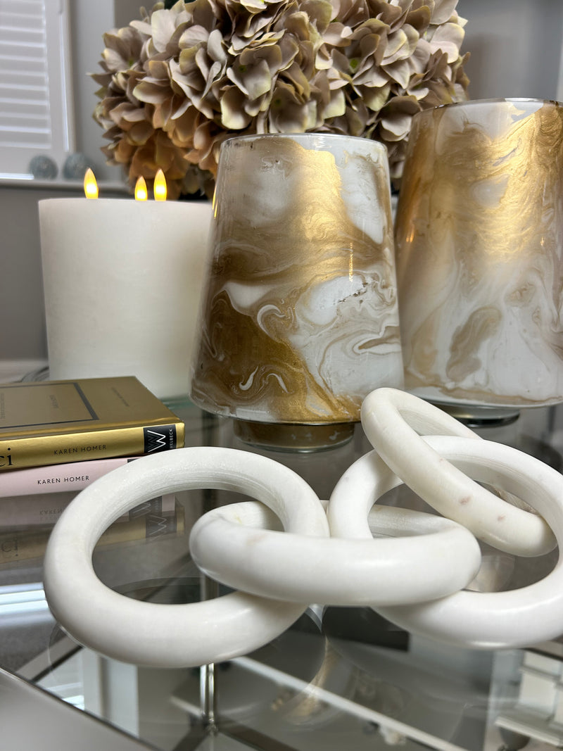 Marbled Gold & White Hurricane Candle Holder
