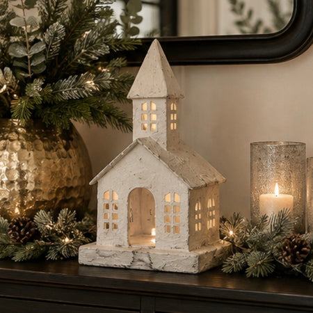 Large frosted rustic church candle holder 27cm