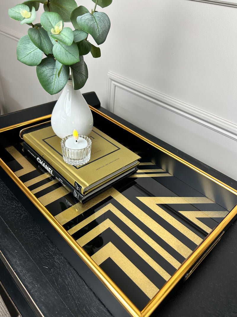 Gold black chevron tray