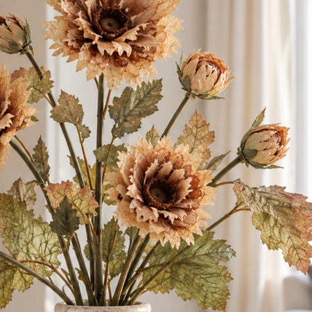 Real feel Coffee cappuccino tall poppy stem ruffled 75cm
