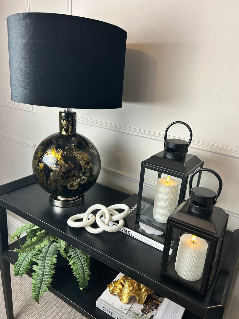 Bronze black gold silver glass abstract lamp with black shade