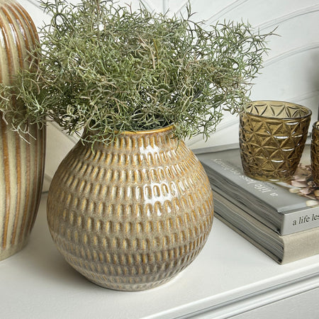 Textured dot dash squat vase brown beige