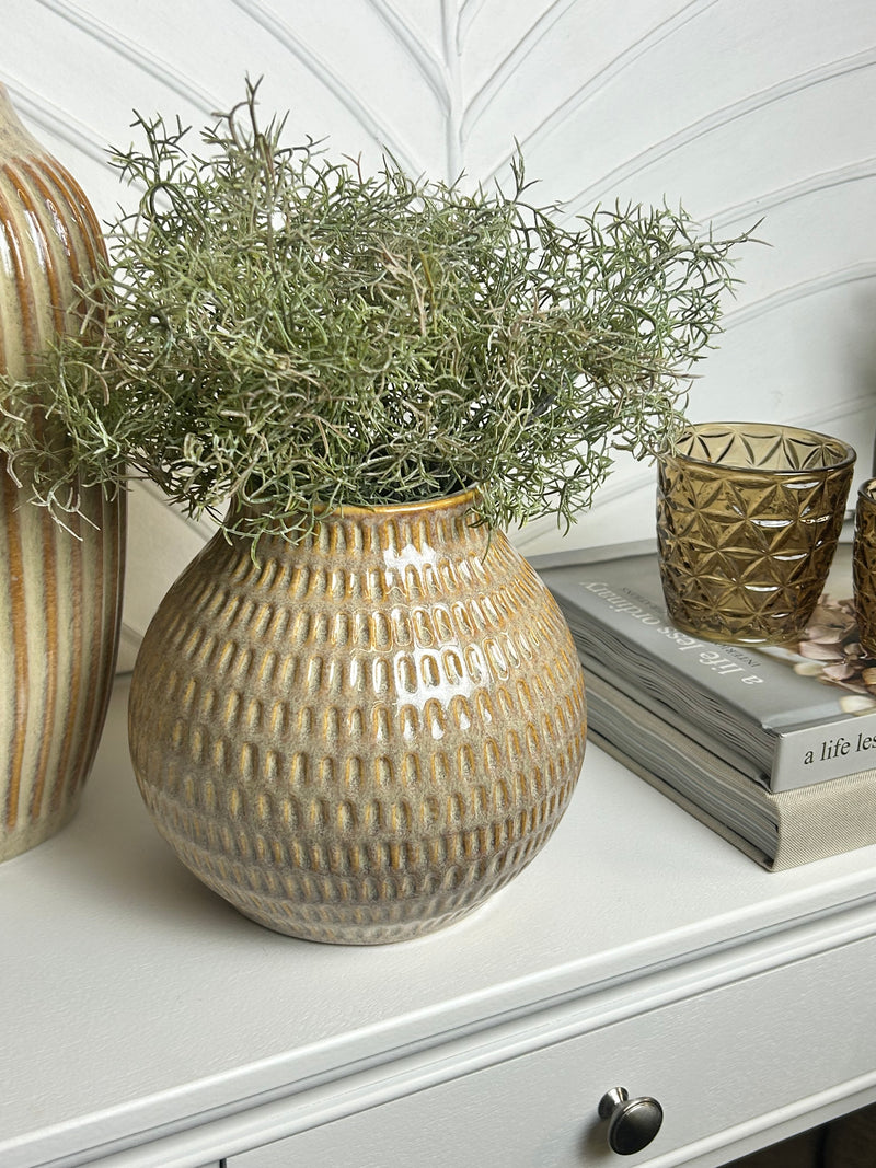 Textured dot dash squat vase brown beige