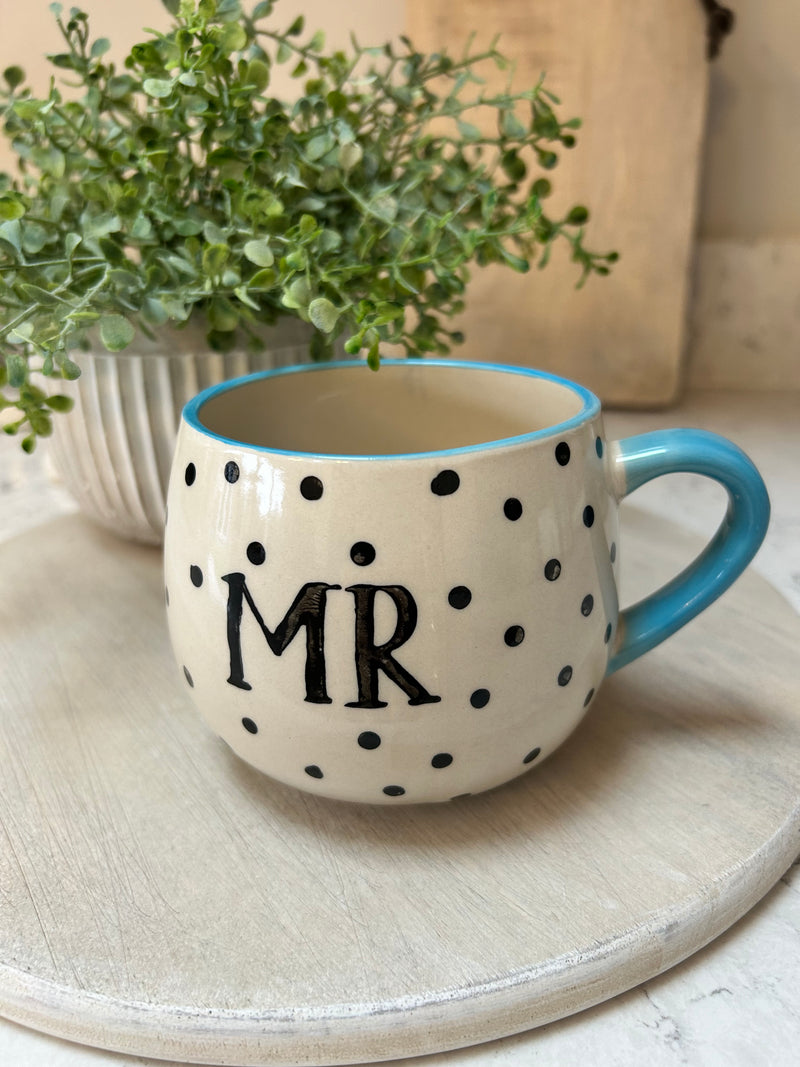 Polka Dot ‘Mr’ Mug large blue green