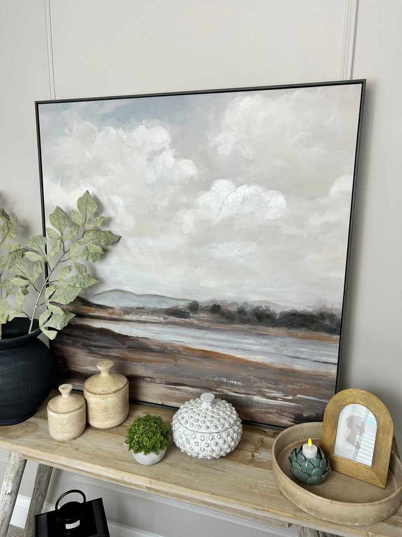 Misty landscape framed canvas 102cm