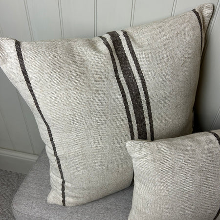 Windrush brown linen natural stripe cushion 50cm