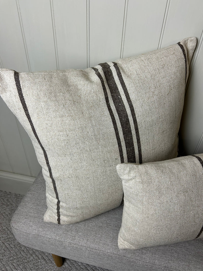 Windrush brown linen natural stripe cushion 50cm